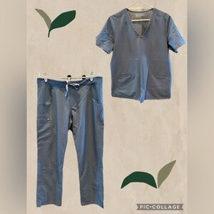 FIGS Light Heather Denim Scrub Set- Women's Large Top and Pant